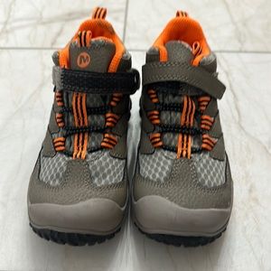 Merrell Hiking Boots. Size 11 in kids. Dark grey with orange.
